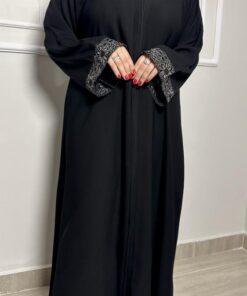 عباية نص كلوش بنقش اسود-849
