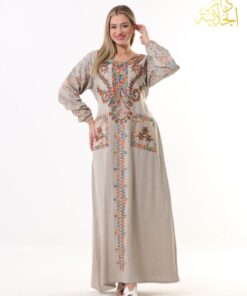 دار الجلابية - عباية كتان مطرزة بجيبين